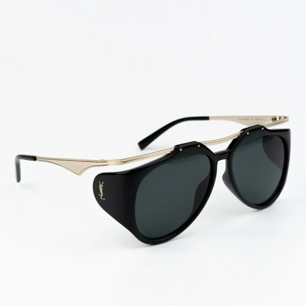 NEW Saint Laurent SLM137 AMELIA 001 Black Gold Grey Unisex Sunglasses